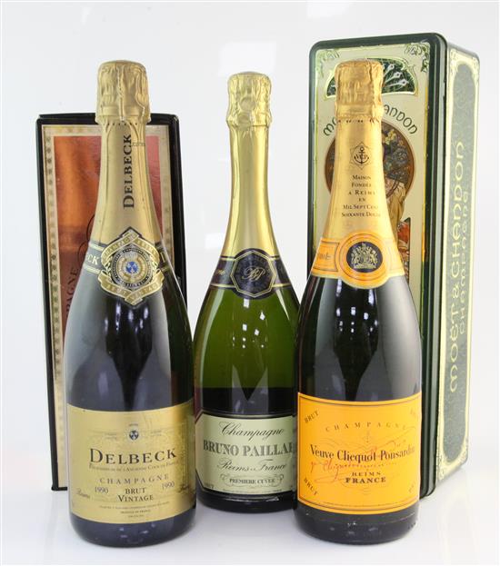 Five assorted bottles of champagne